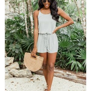NWT Pink Lily Sage & White Striped Romper